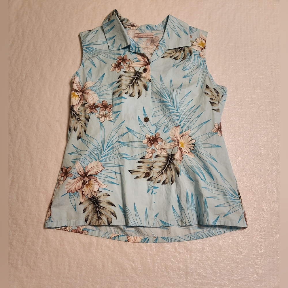 Jamaica Jaxx women's blue floral print sleeveless blouse